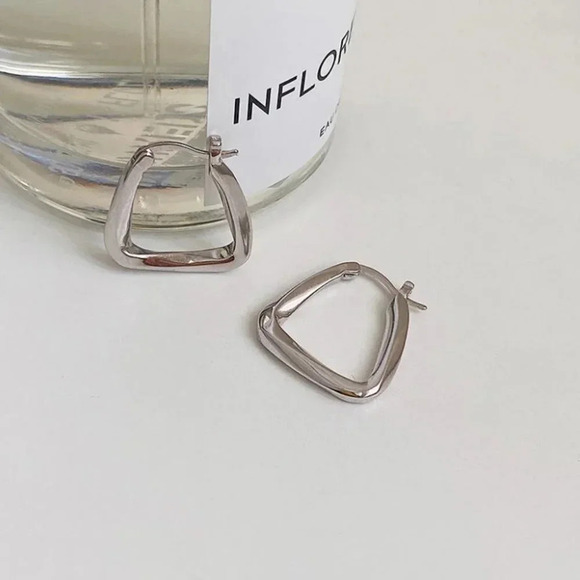 925 Sterling Silver Triangle Hoop Earrings Minimalist Small Hoop Earrings - Picture 5 of 7